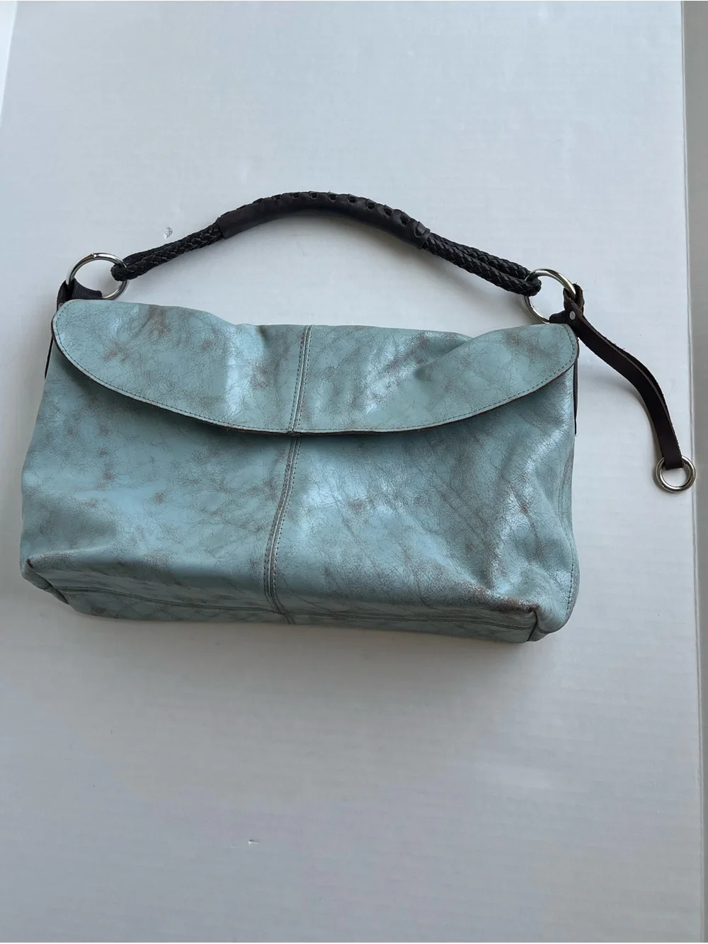 Henri Lou Turquoise Distressed Leather Boho Western Hobo Shoulder Bag